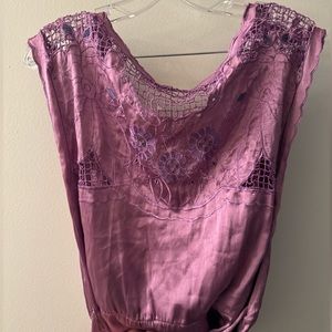 Purple crochet & satin dress with tie waste